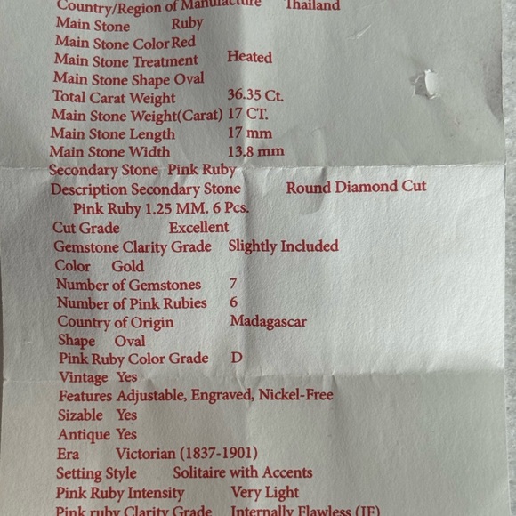 Pigeon blood Ruby Oval 17 ct sterling ring size 7 - Picture 7 of 7